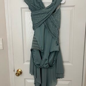 Dusty Sage Lyrical Dance Costume with Rhinestone Detailing